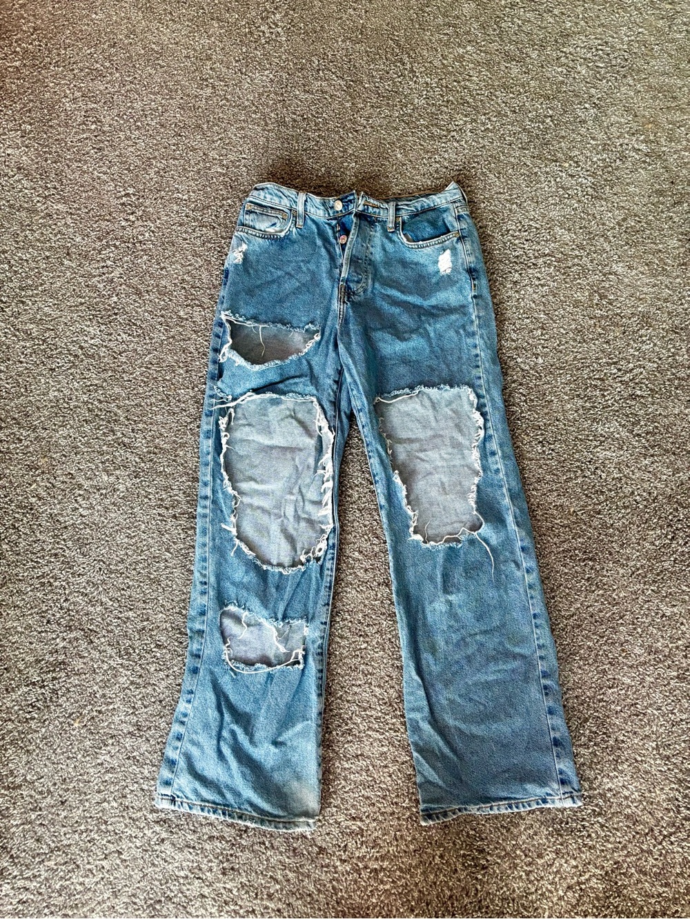 Forever 21 High-Rise Distressed Blue Patch Jeans